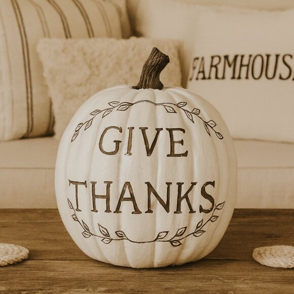 Give Thanks Pumpkin Thanksgiving Centerpiece Fall Home Decor - Picture 1 of 6
